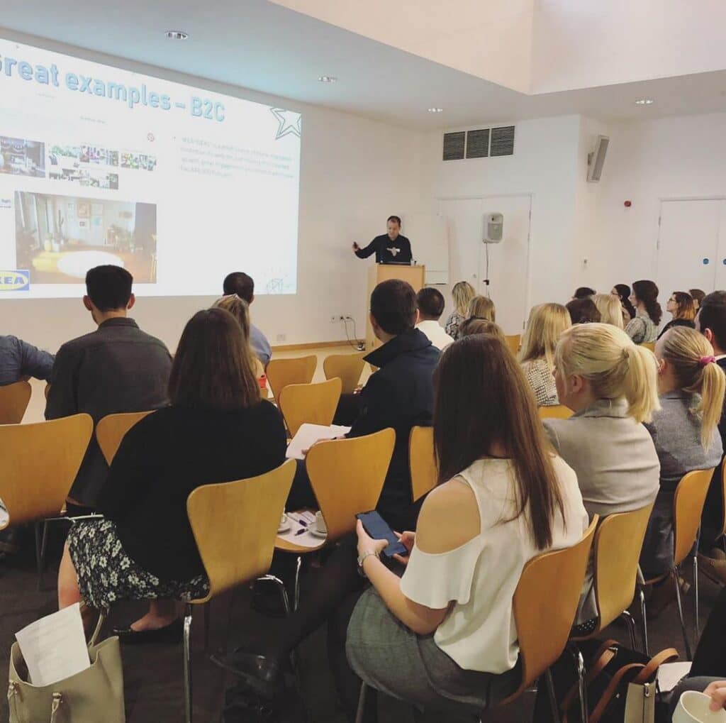 A marketing team in a Prohibition LinkedIn advertising workshop
