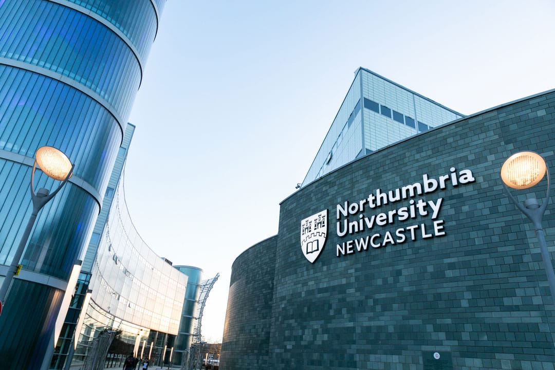 The Northumbria University sign on its Newcastle city campus